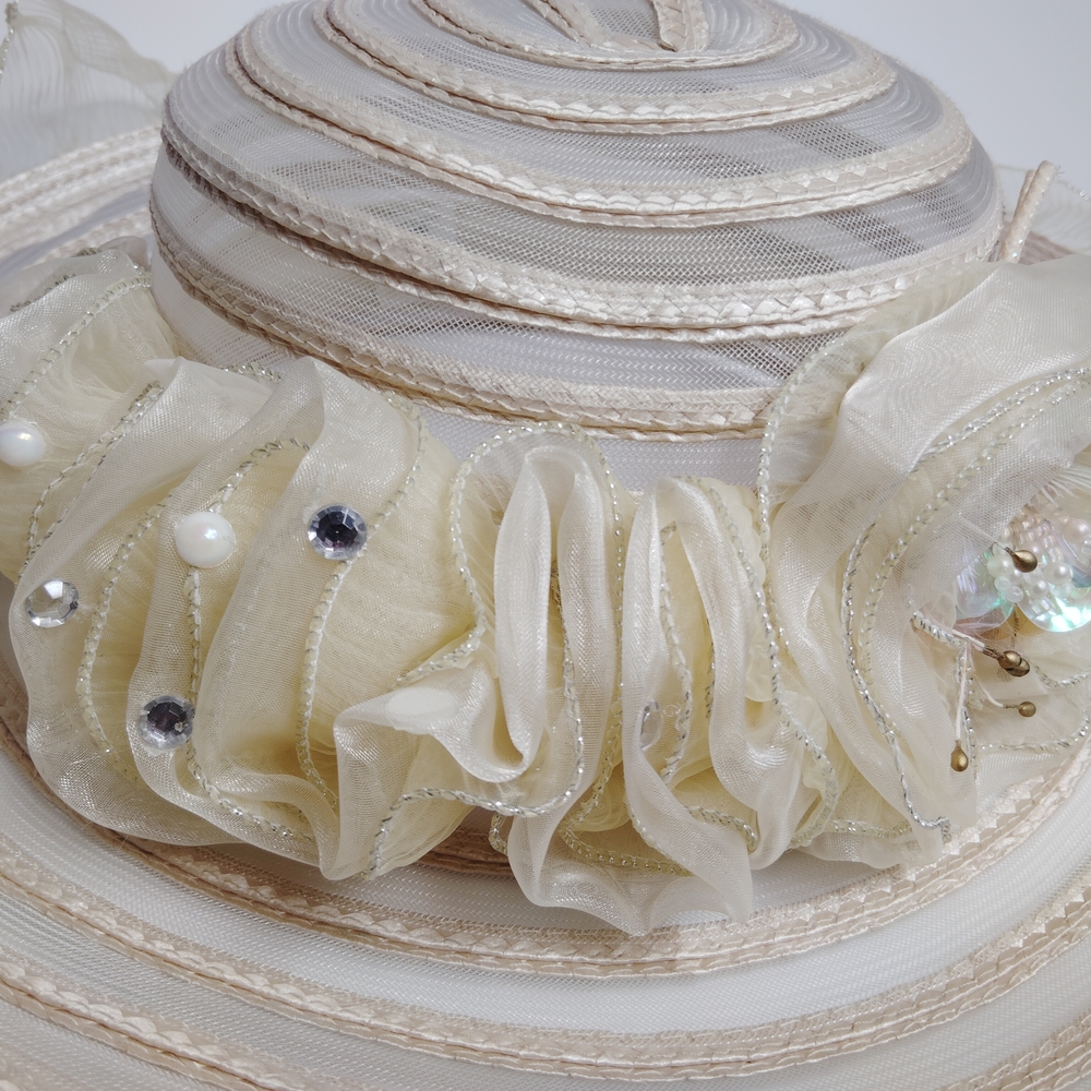 Elegant Cream Women's Hat with Embellishments